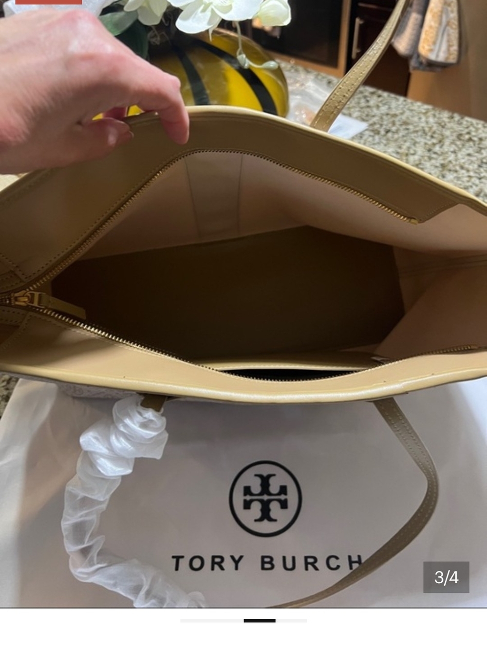 Tory Burch Blush Logo Stripe Tote with Gold Accents - Picture 2 of 4